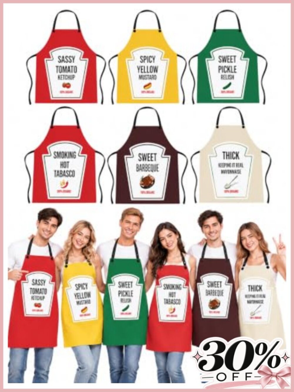 6 Pc Condiment Costume Apron Set Twill Polyester Group Cosplay Halloween